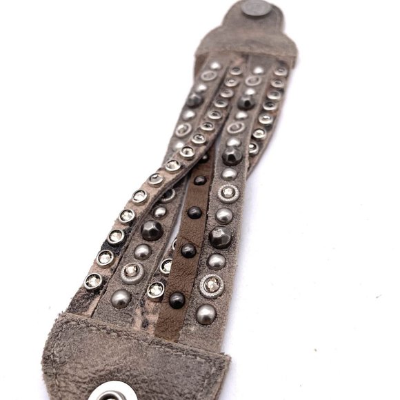 Leatherock Marilyn Bracelet Two Tone Leather Strip Studded Sparkling Crystals 8" - Picture 4 of 5